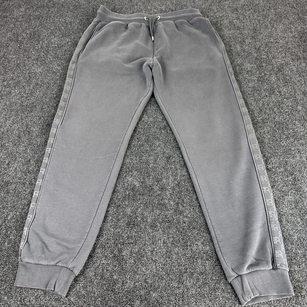 River Island‎ Mens Logo Tape Joggers Charcoal Grey Fleece Sweatpants Large L